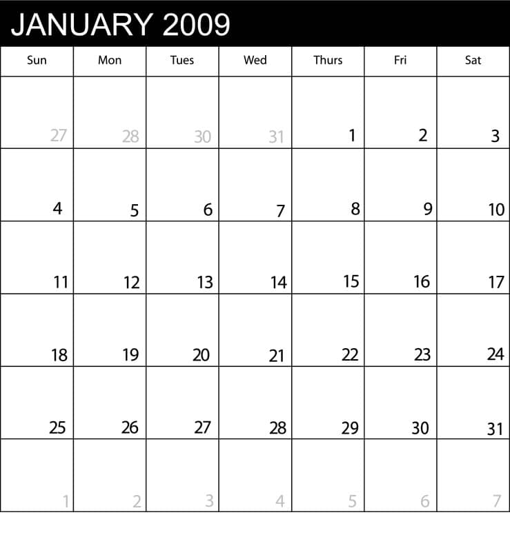 Calendar January 2009